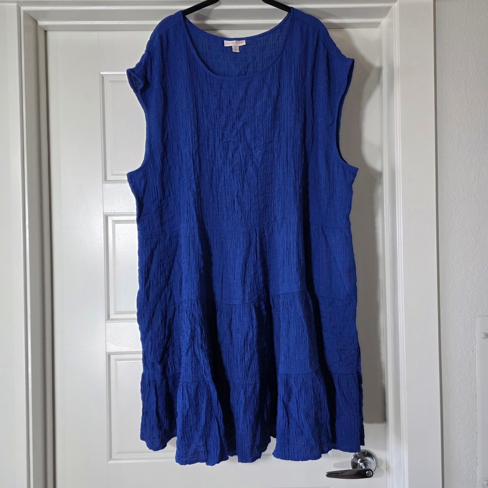 Knox Rose Royal Blue Crinkle Gauze Tiered Sleeveless Mini Dress 2X